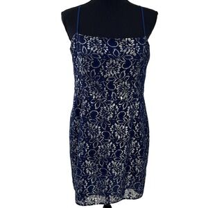 BCBGMaxazria Katrine Navy Silver Short Lace Dress 12